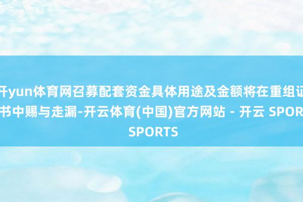 开yun体育网召募配套资金具体用途及金额将在重组证实书中赐与走漏-开云体育(中国)官方网站 - 开云 SPORTS